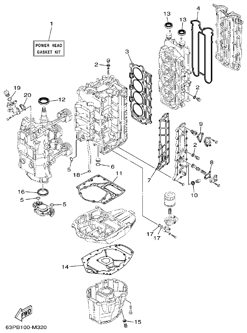 Yamaha F150BET, FL150BET REPAIR KIT 1 parts diagram